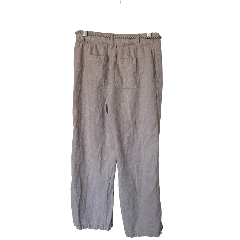 NIC+ZOE Wide Leg Pants Women 2 Beige Excellent Linen Blend Rope Belt M251848